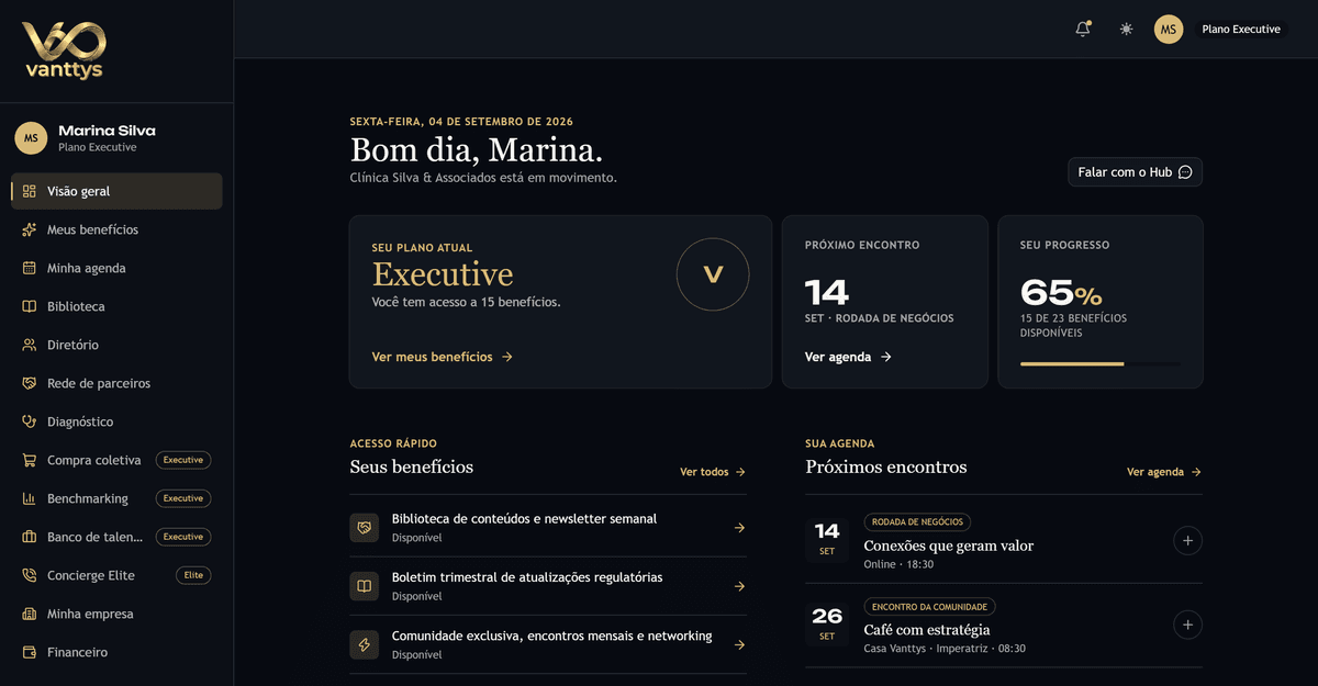 Painel do portal do membro Vanttys